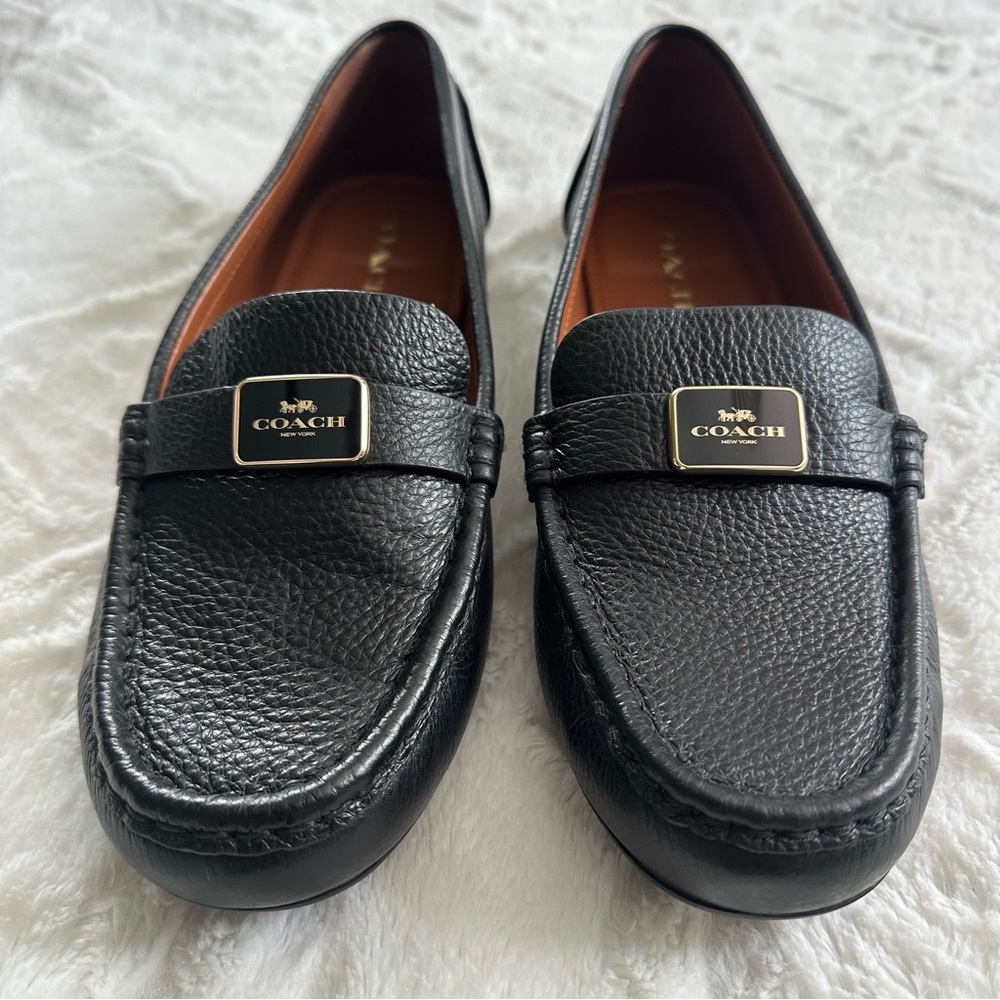 COACH Black Pebble Leather Loafers Size 10 - Picture 3 of 10
